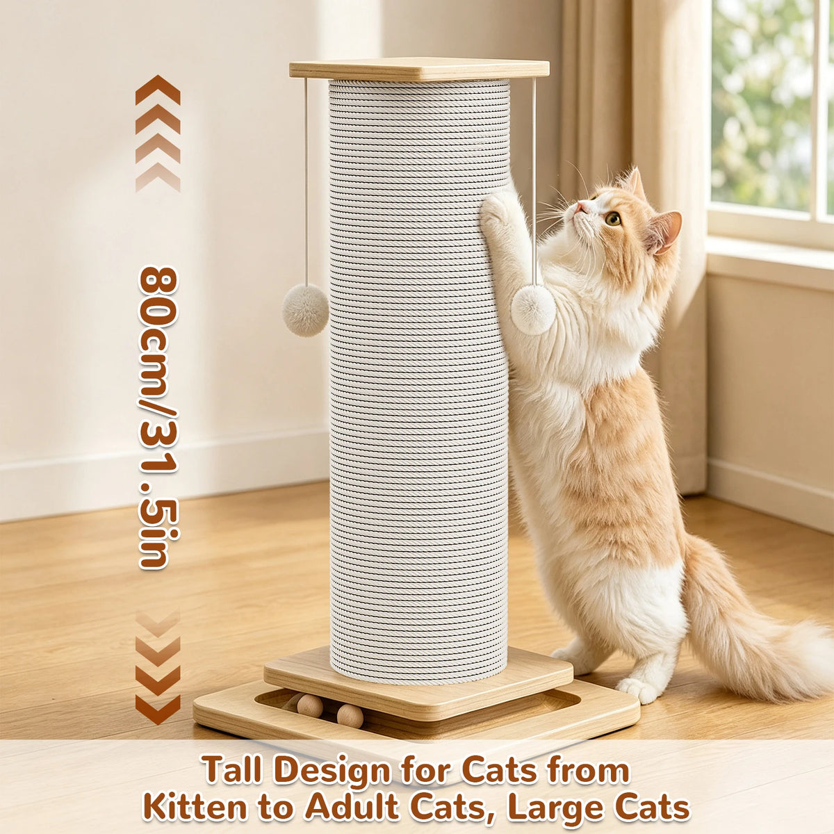 Tall Sisal Cat Scratching Post – Stable Wood Base & Toys