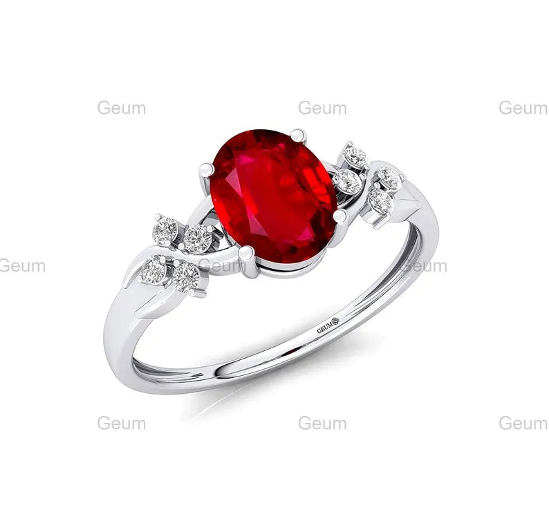 18k Solid Gold July Birthstone Lab Grown Ruby Gemstone Halo Solitaire Rings Real IGI Certified White Diamonds With Lab Ruby Ring