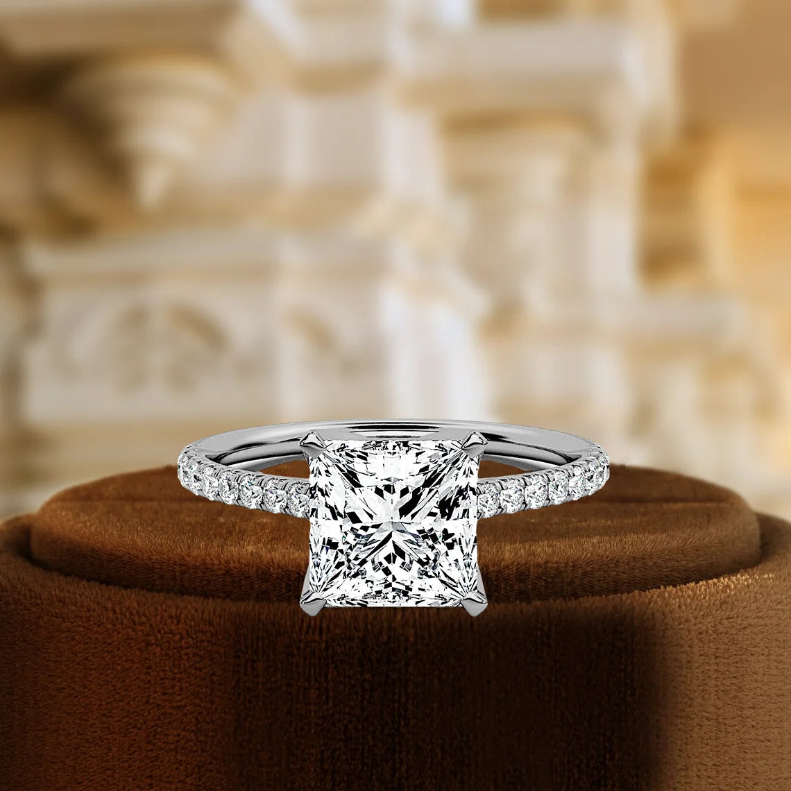 Customizable 14K Solid Gold Classic Engagement Ring IGI Certified Fine Jewelry Princess Cut 3ct Bar Setting Women's Bridal