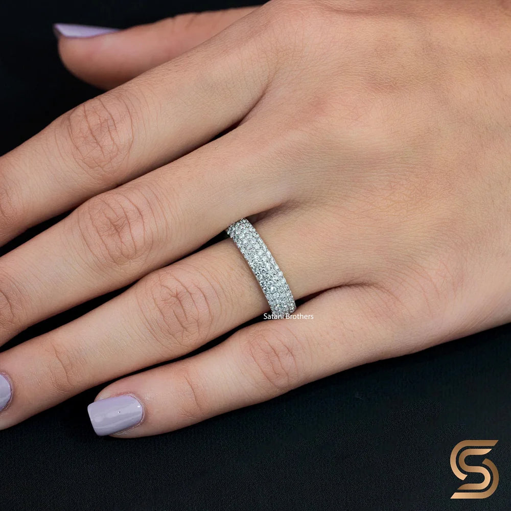 925 Sterling silver Moissanite Diamond Half Eternity Ring 5mm Pave Wedding Band Round Cut Ethical