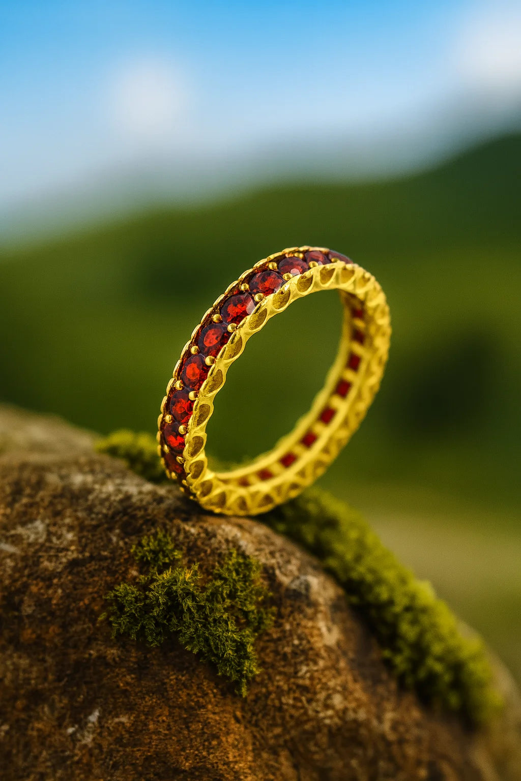 Garnet Eternity 925 Sterling Silver Handmade January Birthstone Ring For Women - Stackable Promise Ring For Her