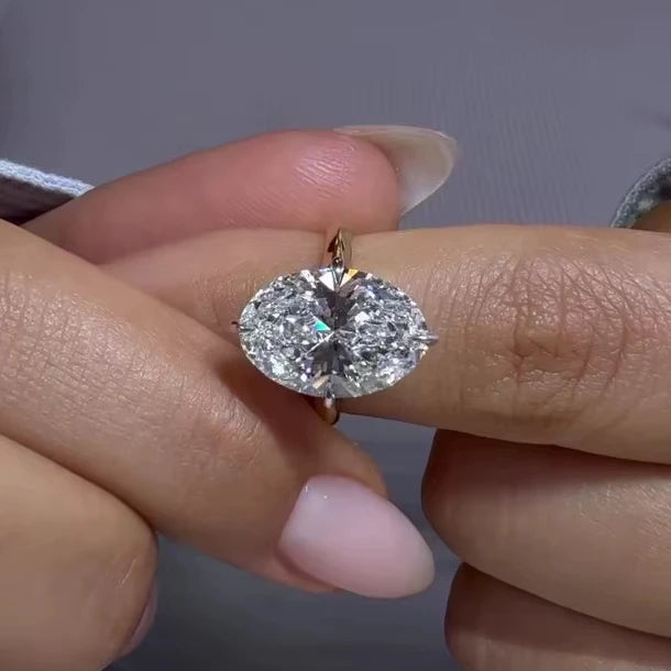 Elegant 12x8mm Oval Cut Moissanite Solitaire Engagement Ring Yellow Gold Plated Wedding Ring Fine Jewelry For Women Wholesale