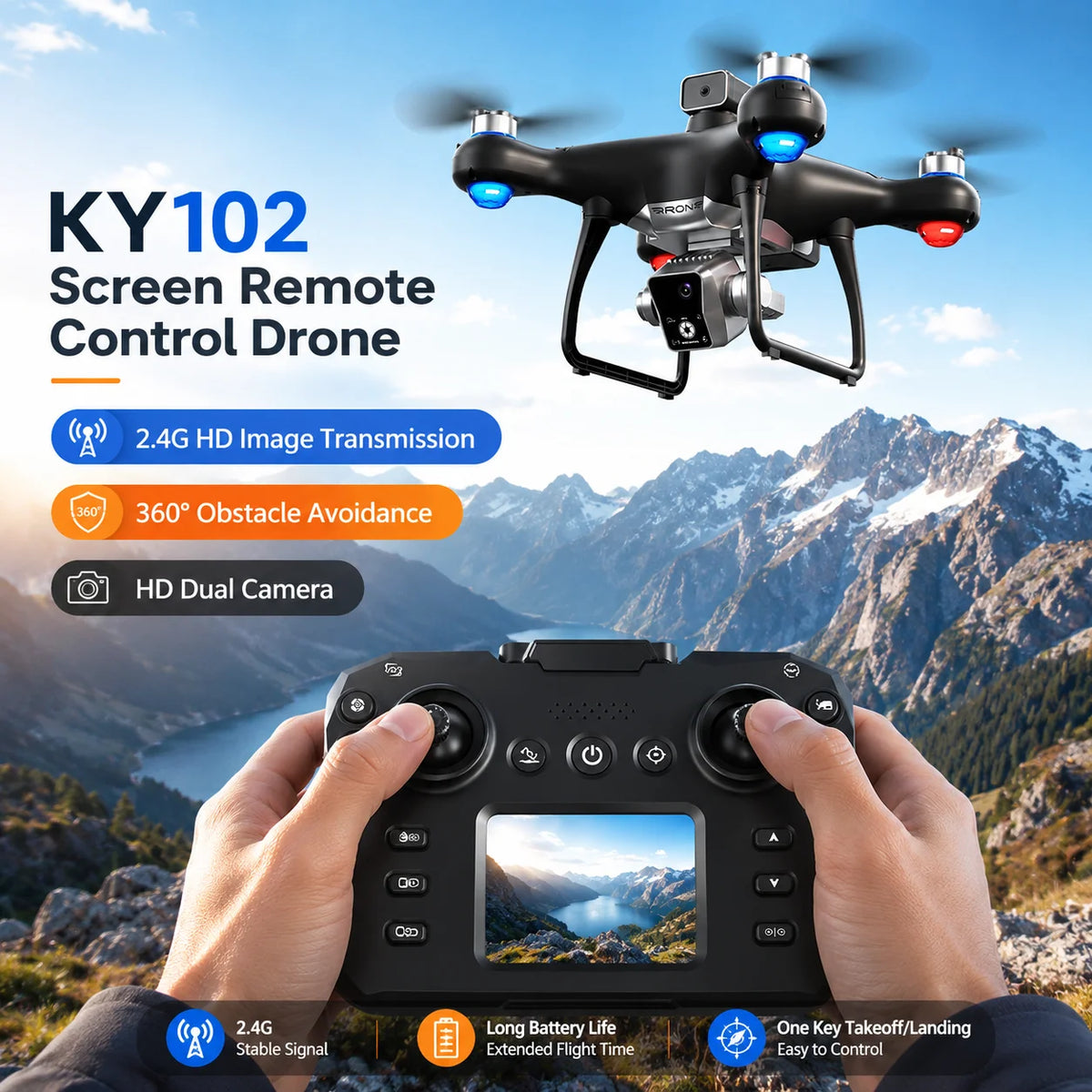4K Dual Camera RC Drone With Screen Remote & Obstacle Avoidance
