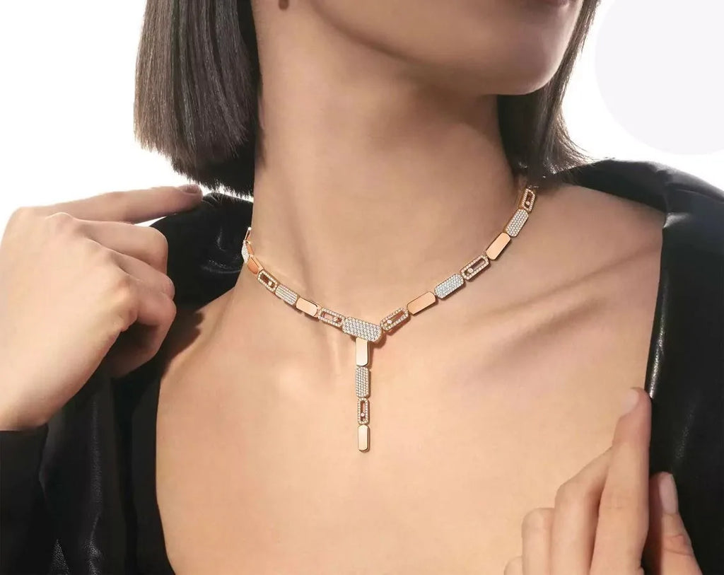Y Shape Moissanite Diamond Necklace Silver Elegant Drop Design Sparkling Luxury Party Wear Daily Style Necklace