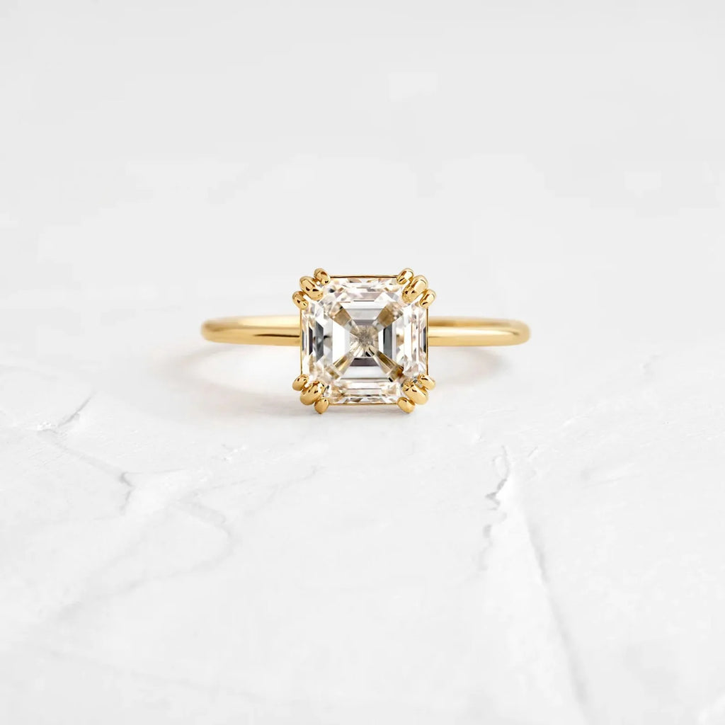14K Yellow Solid Gold Asscher Cut Natural Diamond Engagement & Wedding Ring IGI Certified F/VS2 Party Ready