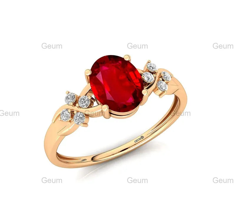 18k Solid Gold July Birthstone Lab Grown Ruby Gemstone Halo Solitaire Rings Real IGI Certified White Diamonds With Lab Ruby Ring