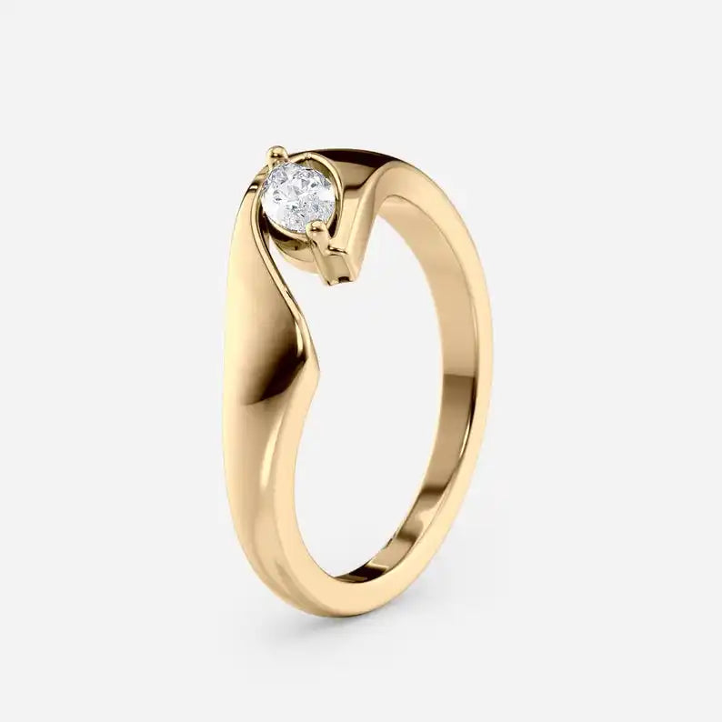 14K Yellow Gold Marquise Cut Lab Grown Diamond Bypass Ring Cute Wedding Engagement Anniversary Fine Jewelry Handmade