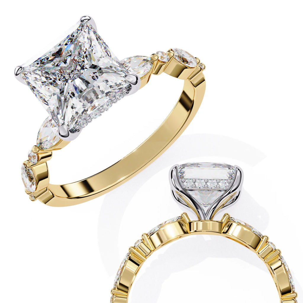2.0 Carat Lab-Grown Princess Cut Diamond Ring Trending Classic 14K Yellow Gold Engagement & Wedding Jewelry eternity vermeil