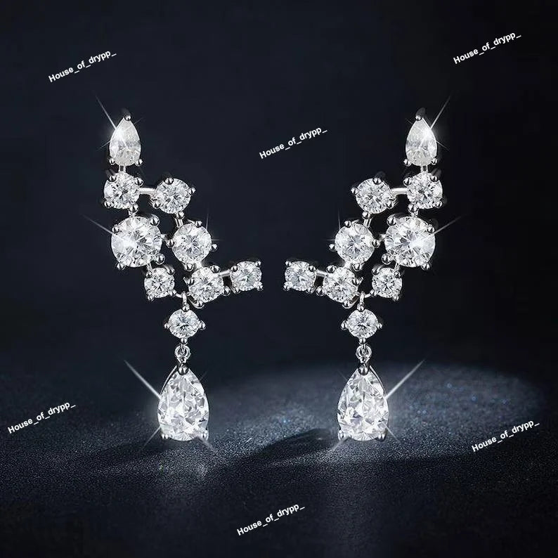 Elegant 925 Sterling Silver Plated Stud Earrings with Sparkling Moissanite Diamonds VVS for Women Wedding & Party