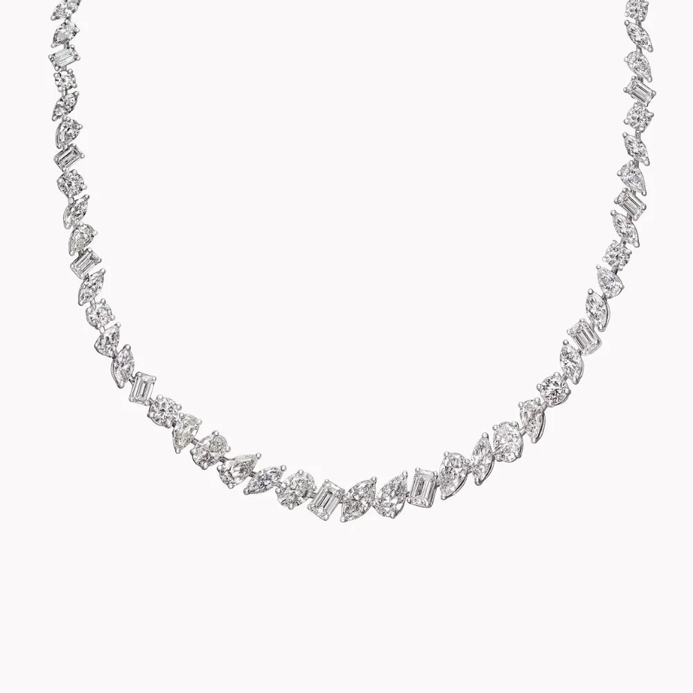 Mix Shape 20 Carat Lab Grown Diamond Tennis Necklace 14K White Gold VVS2 Clarity DEF Color For Women's Jewelry Diamond Necklace