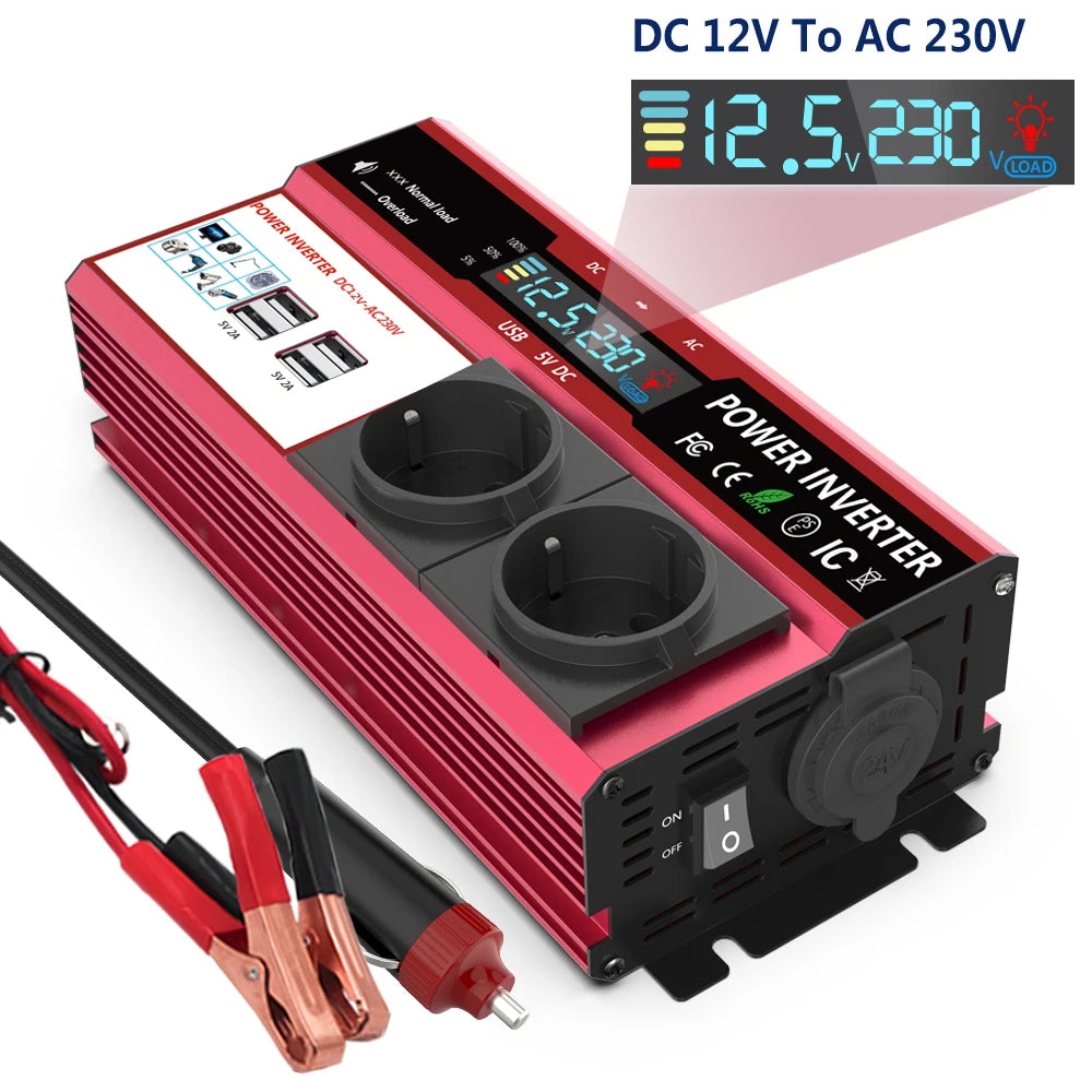 12V To 220V 4000W Peak Power Inverter 800W Continuous Power LCD Display EU Socket Solar Inverter Dual USB  for Phone Laptops Car