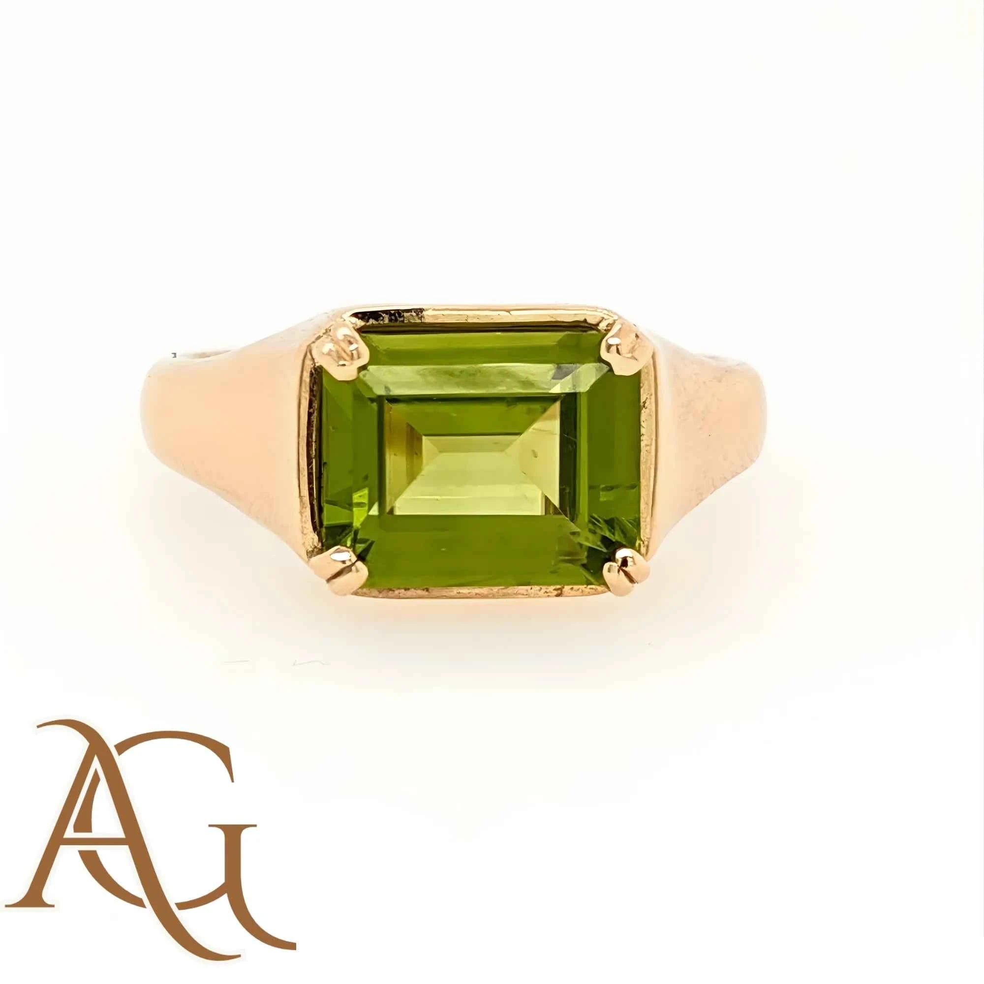 Solid Gold Ring Natural Peridot Octagon 8x10mm 3.7cts 18k/14K Fine Jewelry IGI Certified Green Color Stone Men Jewelry