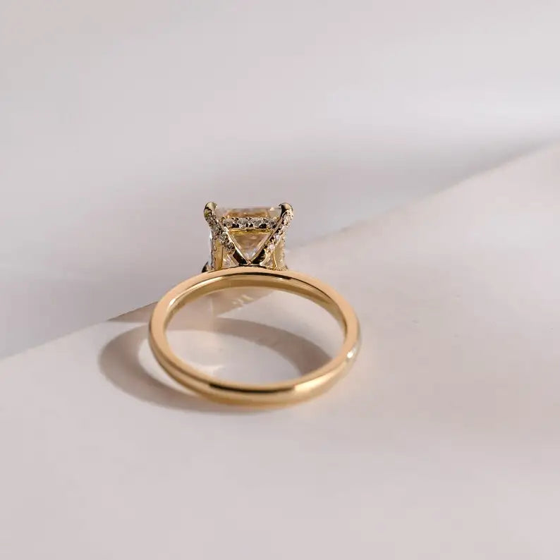 Princess Cut 1.00CT Lab Grown Diamond Hidden Halo Proposal Ring 10K Yellow Gold with Promise Bridal Anniversary Gift for Bridle
