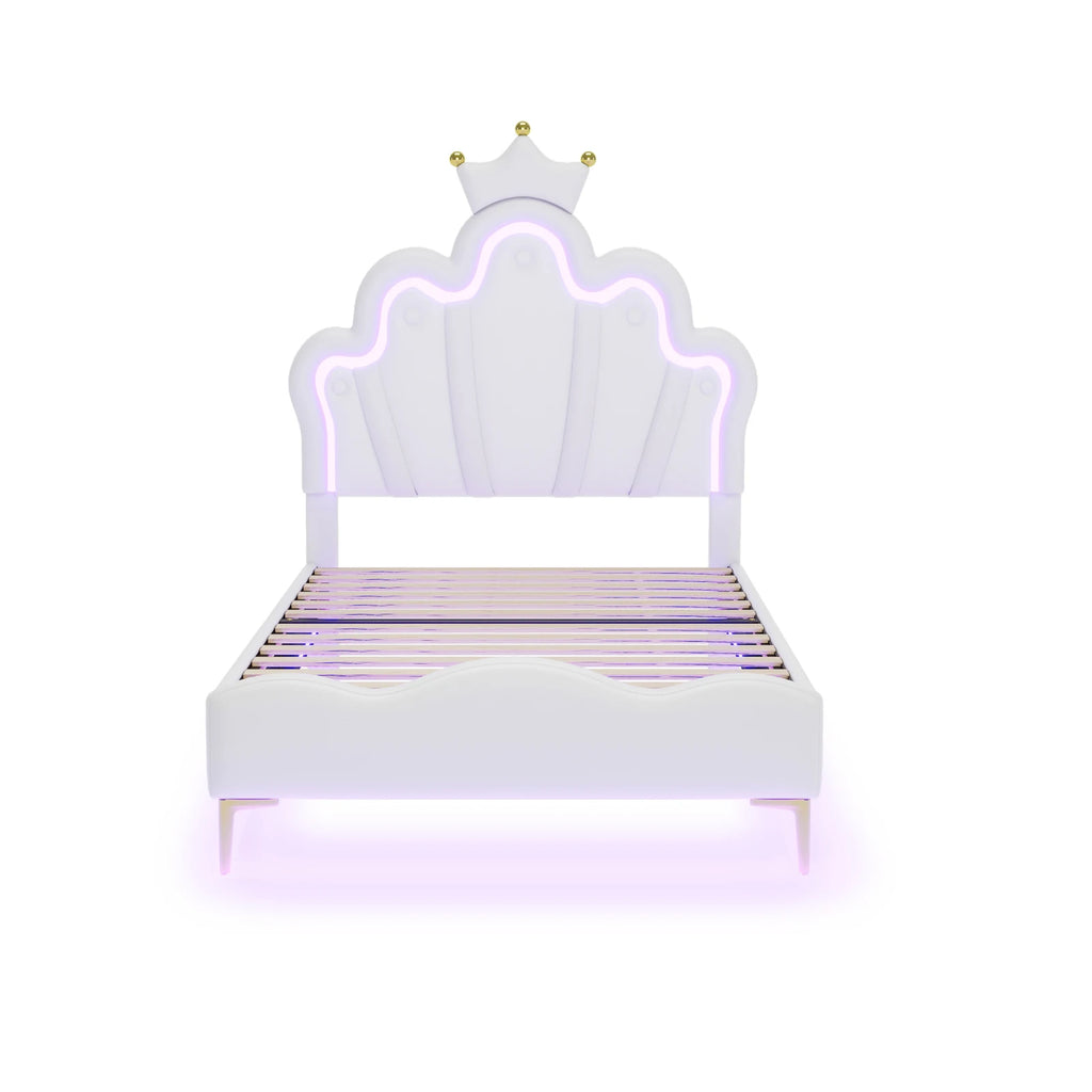 Rosahqnda Children's bed girls Single bed Double Bed Children bed Princess Crown Shape bed Adjustable Headboard