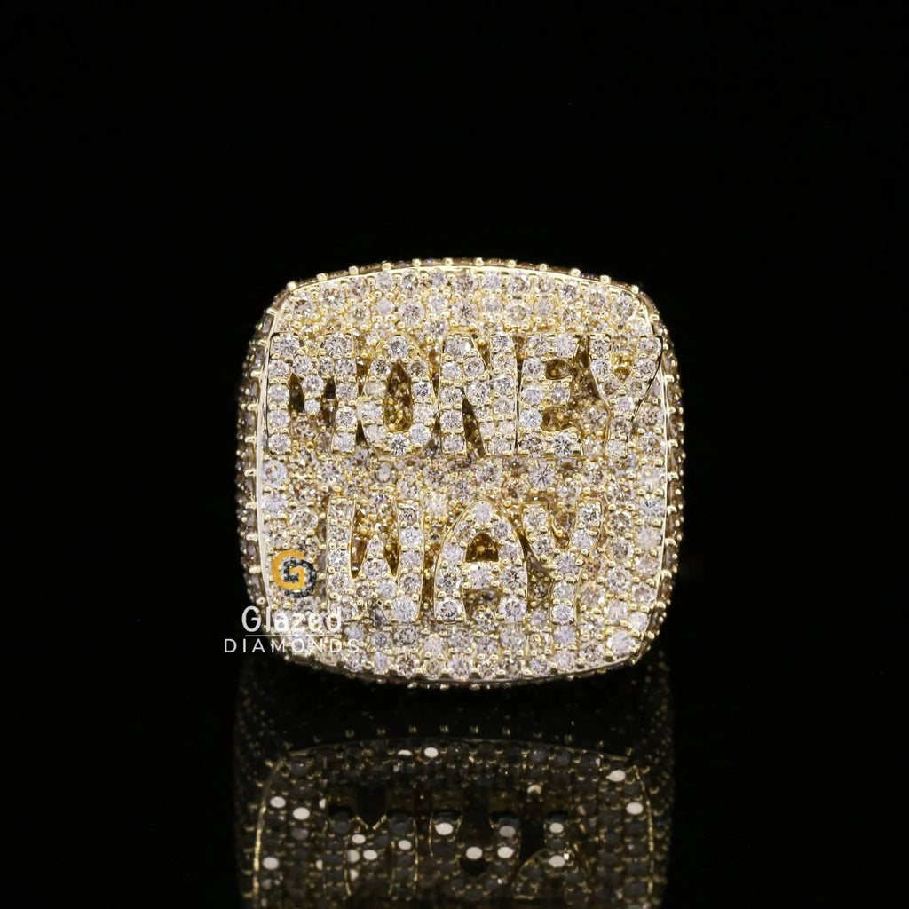 Customized 925 Sterling Silver Hip Hop Square Ring with Brilliant Lab Grown Diamonds Fully Iced Letter Design for Weddings
