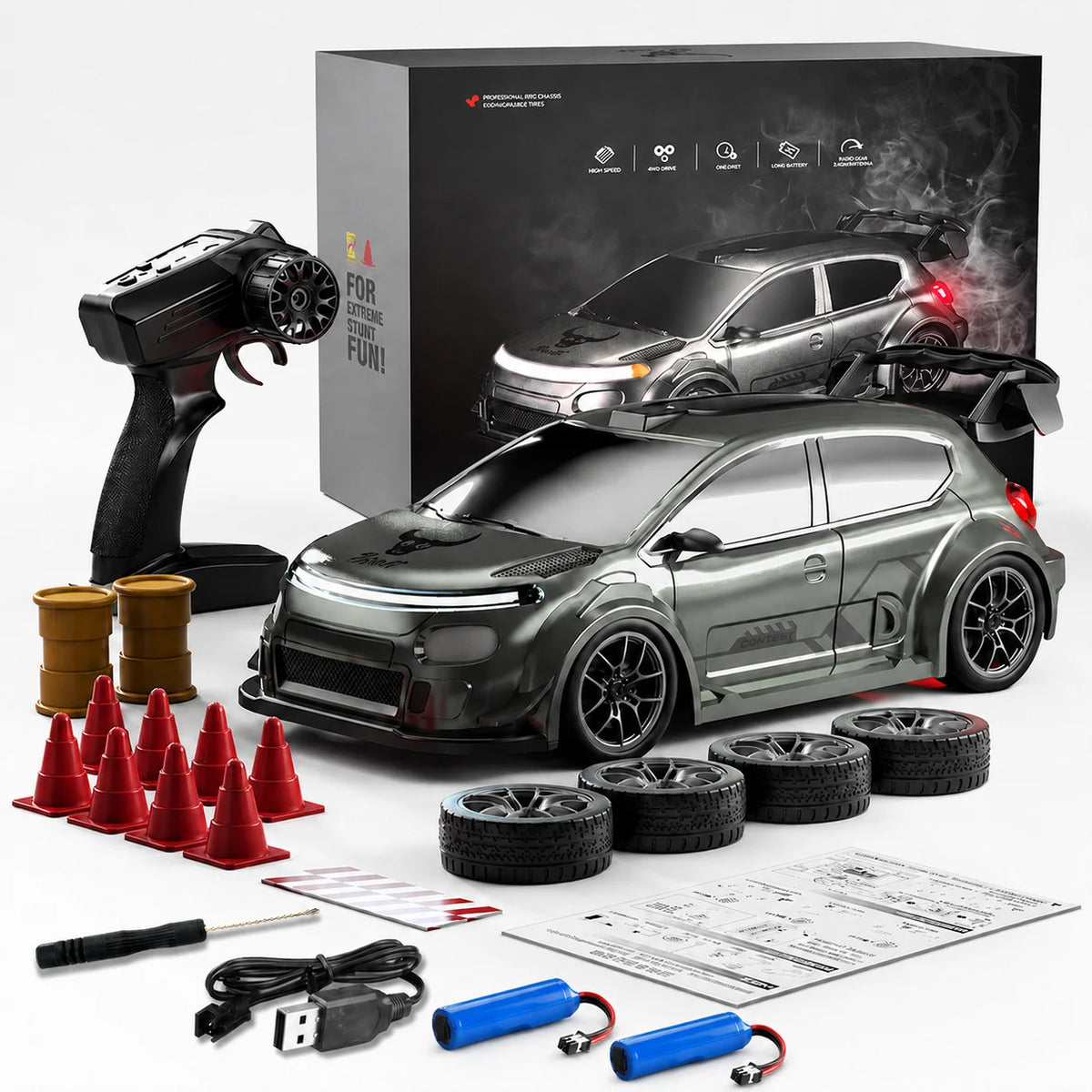 1:24 RC Drift Car 4WD With LED Lights & Swap Tires