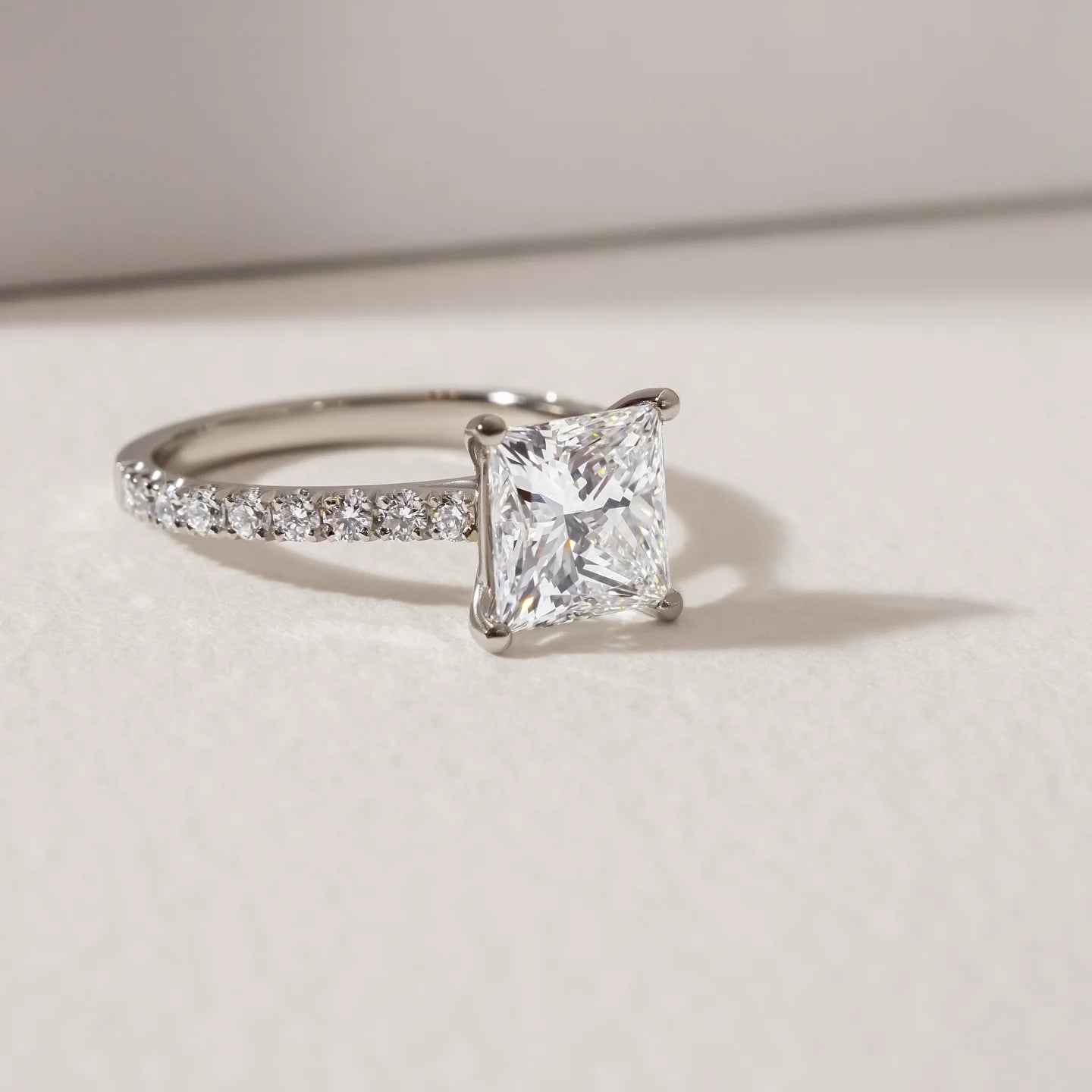 Princess Cut 9mm Moissanite Engagement Ring With Pave Band White Gold Plated Four Prong Wedding Fine Jewelry For Women