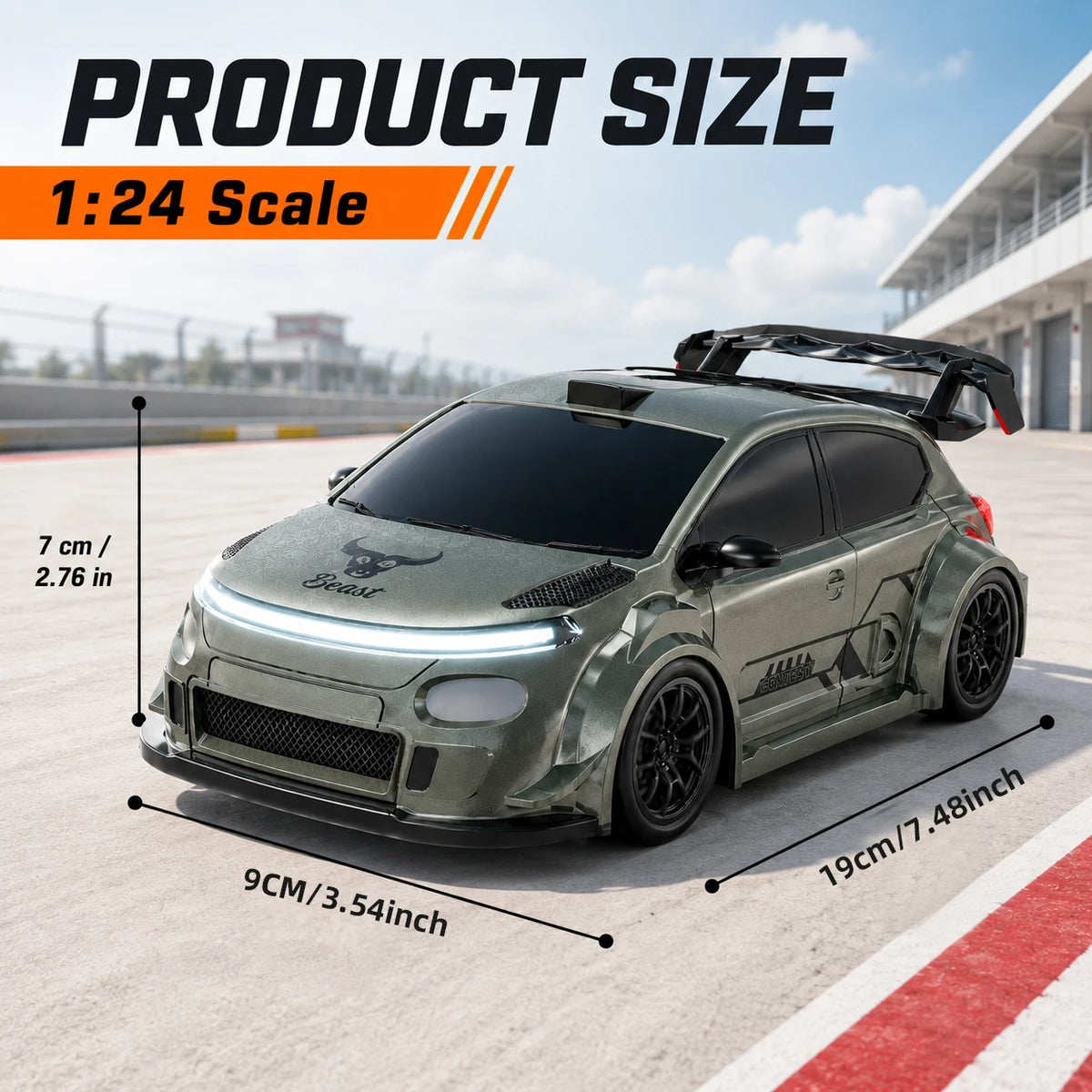 1:24 RC Drift Car 4WD With LED Lights & Swap Tires
