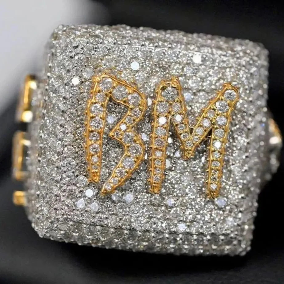Fully Iced VVS Moissanite Sterling Silver Ring IGI Certified Gold Hip Hop Unisex Custom Star Championship Brilliant Cut Prong