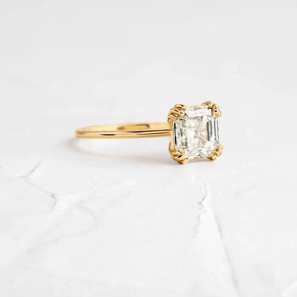 14K Yellow Solid Gold Asscher Cut Natural Diamond Engagement & Wedding Ring IGI Certified F/VS2 Party Ready