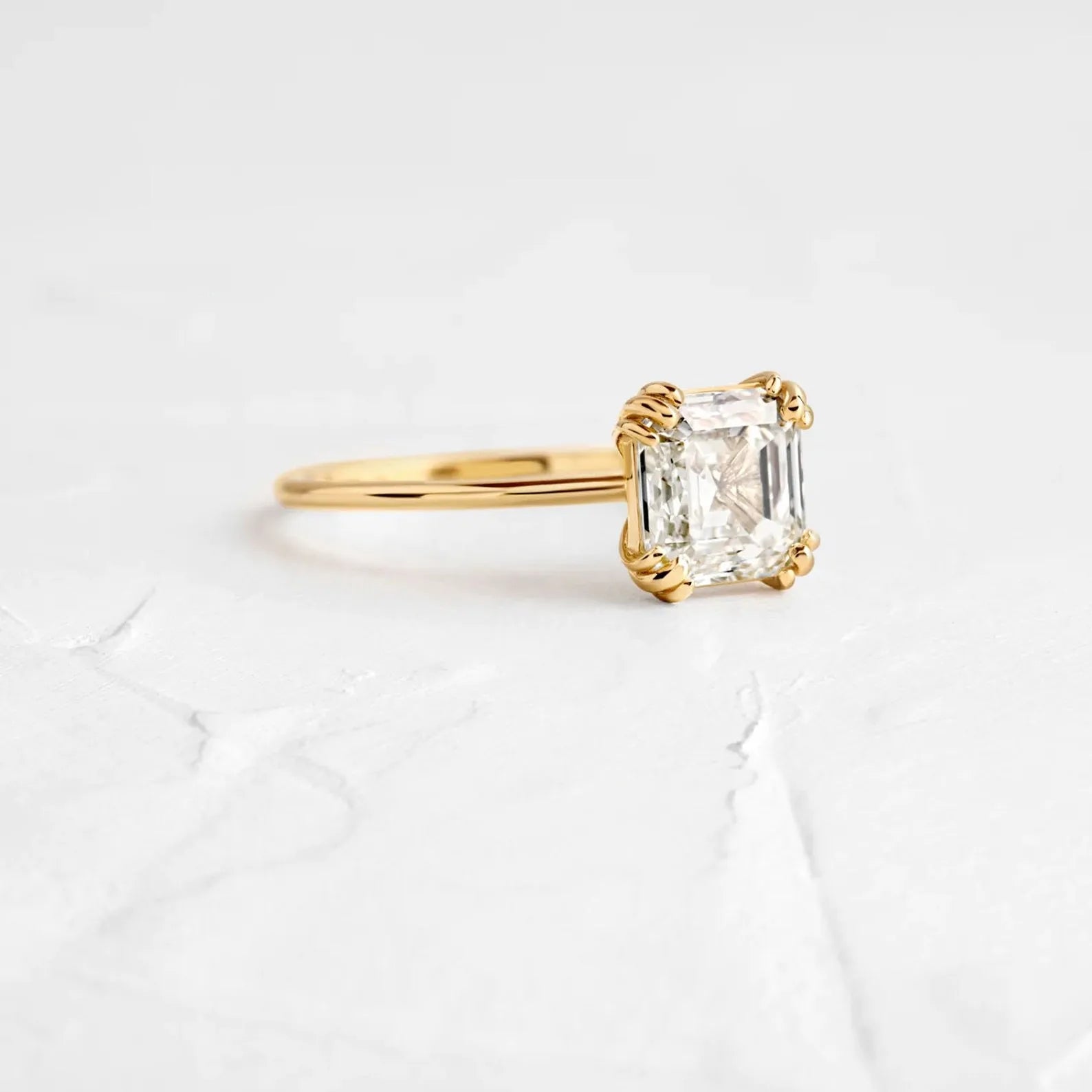 14K Yellow Solid Gold Asscher Cut Natural Diamond Engagement & Wedding Ring IGI Certified F/VS2 Party Ready