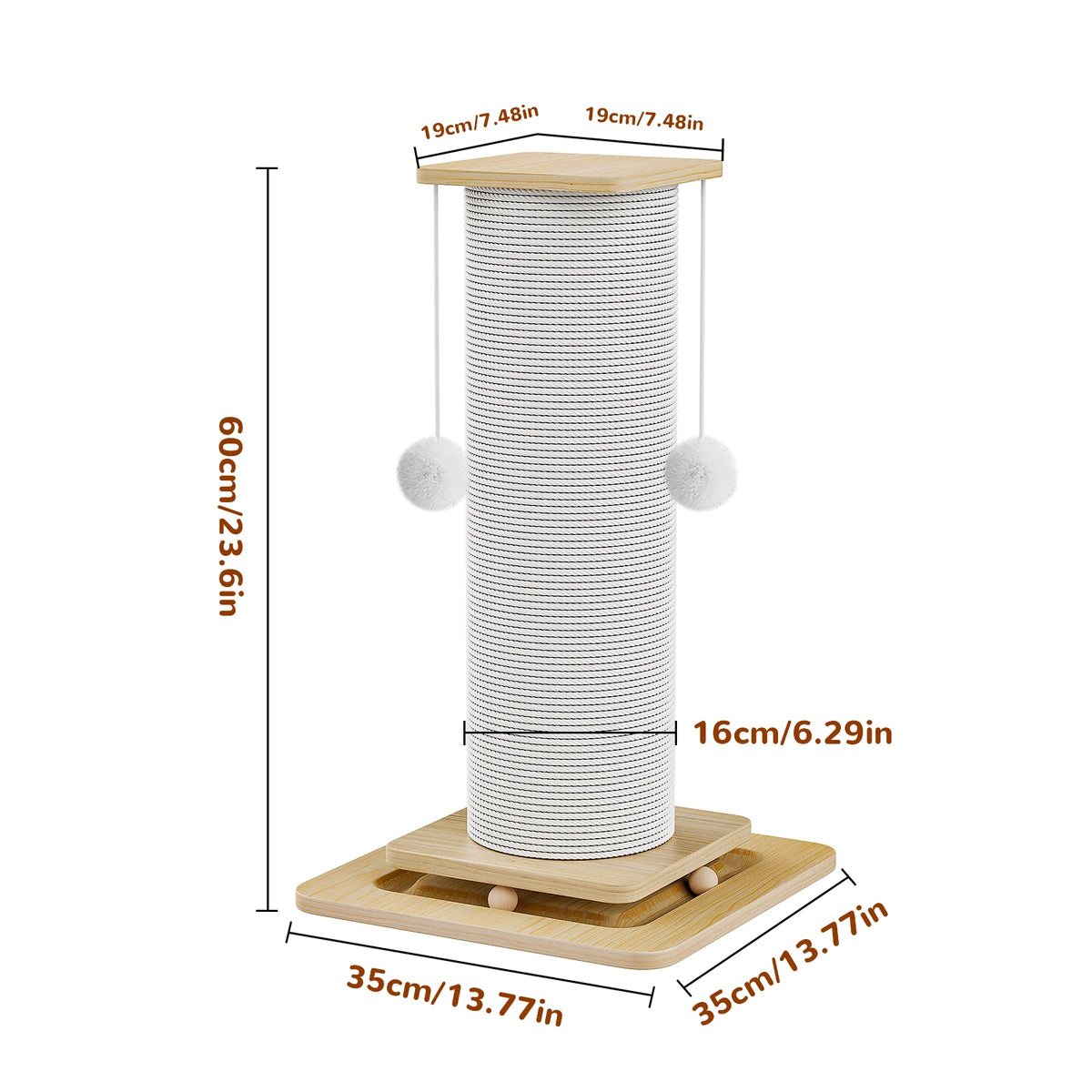 60cm Tall Color Tall Sisal Cat Scratching Post – Stable Wood Base & Toys