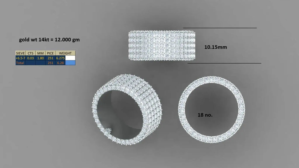 High Quality 925 Sterling Silver Micro Pave Round Cut Unisex Eternity Ring 5 Rows Hip Hop Style Moissanite for Gift PartyWedding