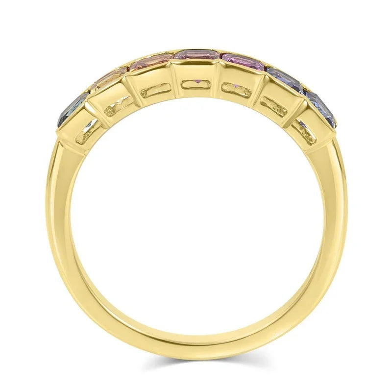 Rainbow Sapphire Ring, Multi Colored Sapphire Stone Full Eternity Ring, Sapphire Rainbow Ring ,ascher ring