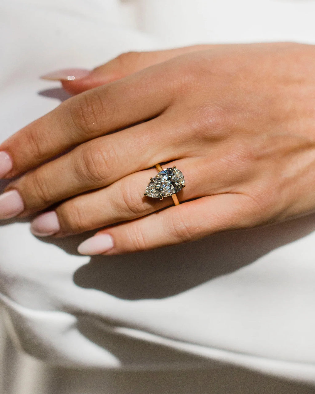 12x8mm Pear Cut Moissanite Solitaire Engagement Ring in Classic Five Prong Gold Setting | Bridal Wedding Fine Jewelry