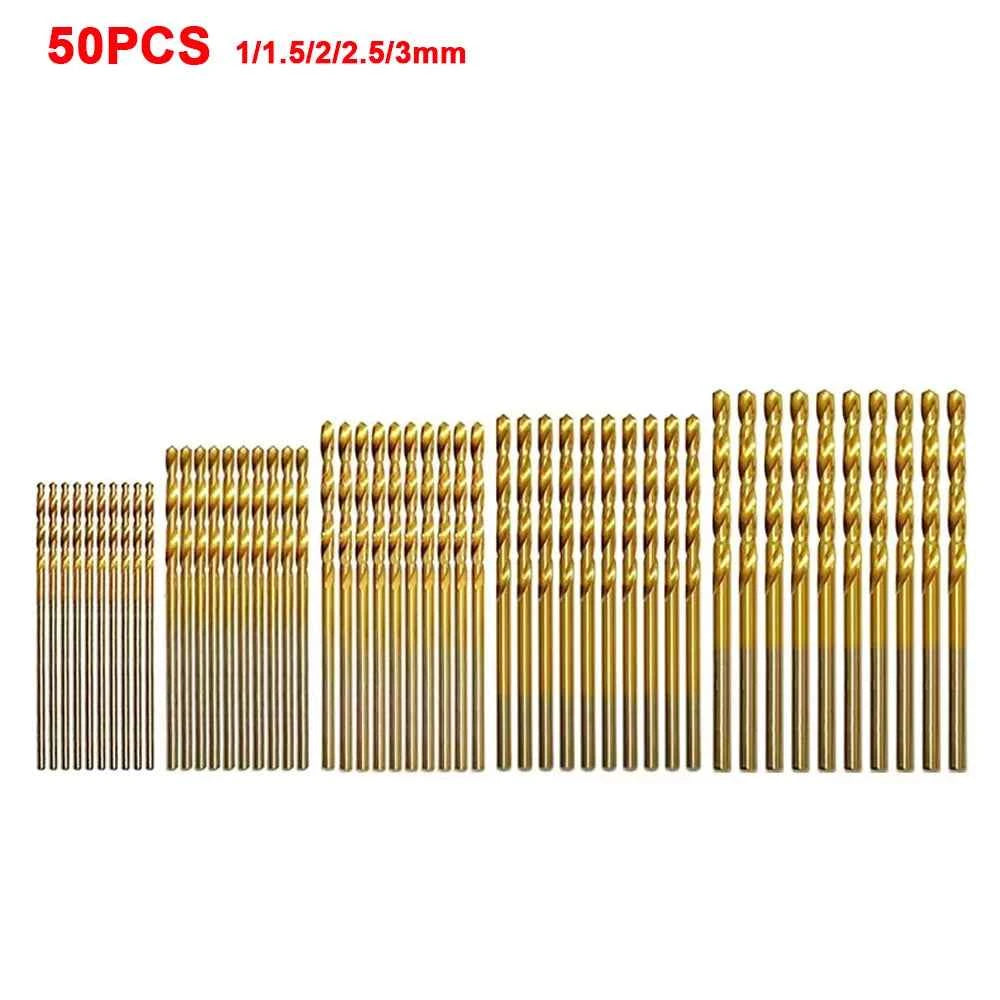 50pcs/100pcs Twist Drill Bit Set,DIY Woodwork Hole Opener,HSS Round Shank Mini Titanium Coated Drill Bits,for Metal Wood Plastic