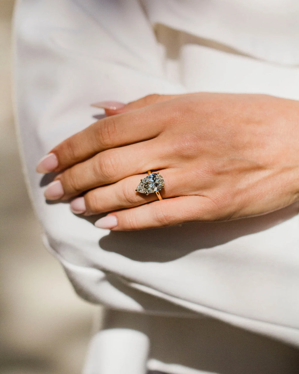 12x8mm Pear Cut Moissanite Solitaire Engagement Ring in Classic Five Prong Gold Setting | Bridal Wedding Fine Jewelry