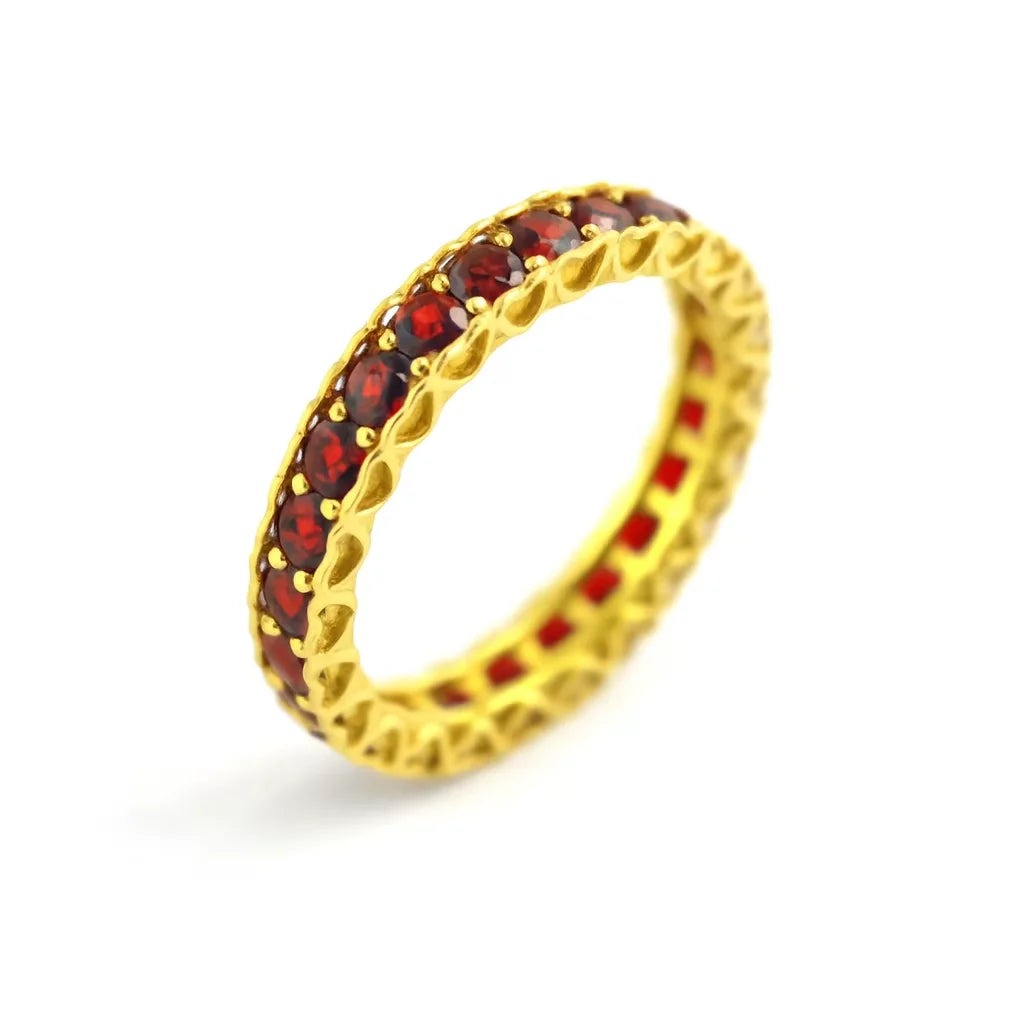 Garnet Eternity 925 Sterling Silver Handmade January Birthstone Ring For Women - Stackable Promise Ring For Her