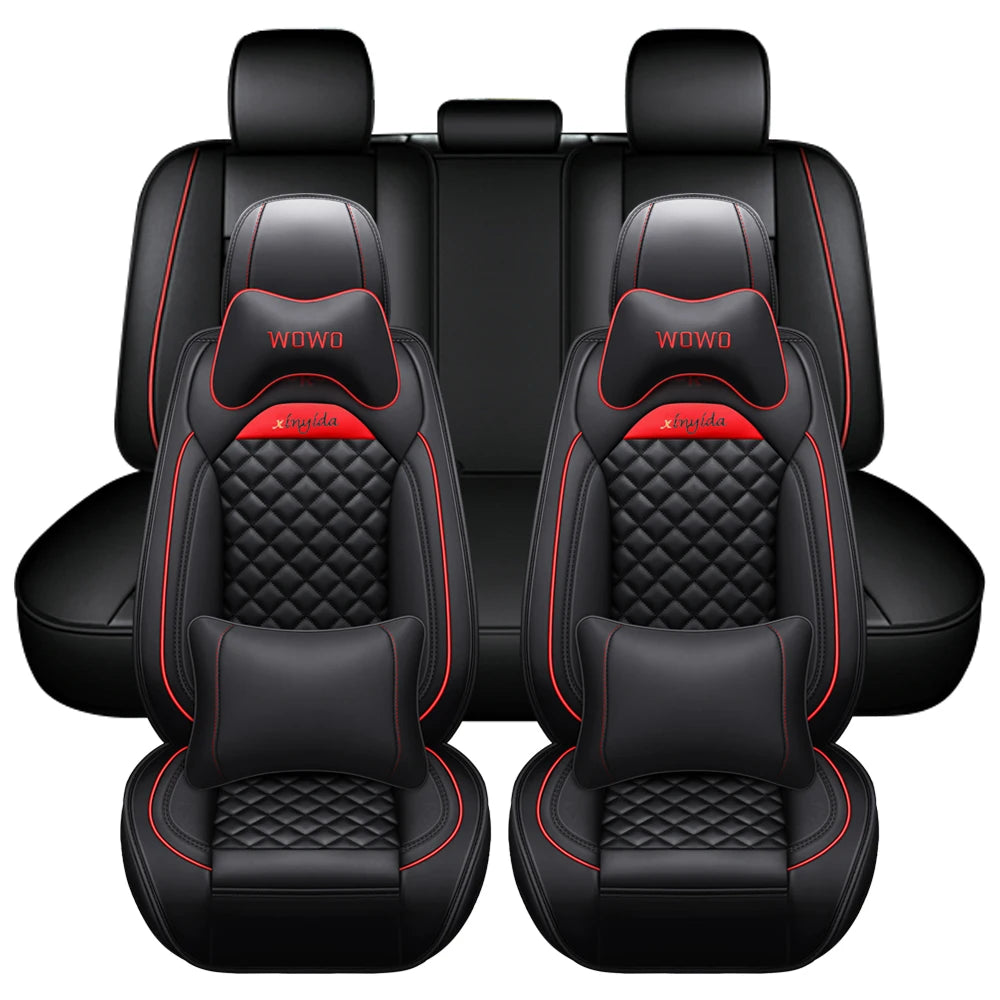 Car Seat Covers 5-Seats Headrest + Pillow Faux Leather Cushion MH88 Universal Seat Cover