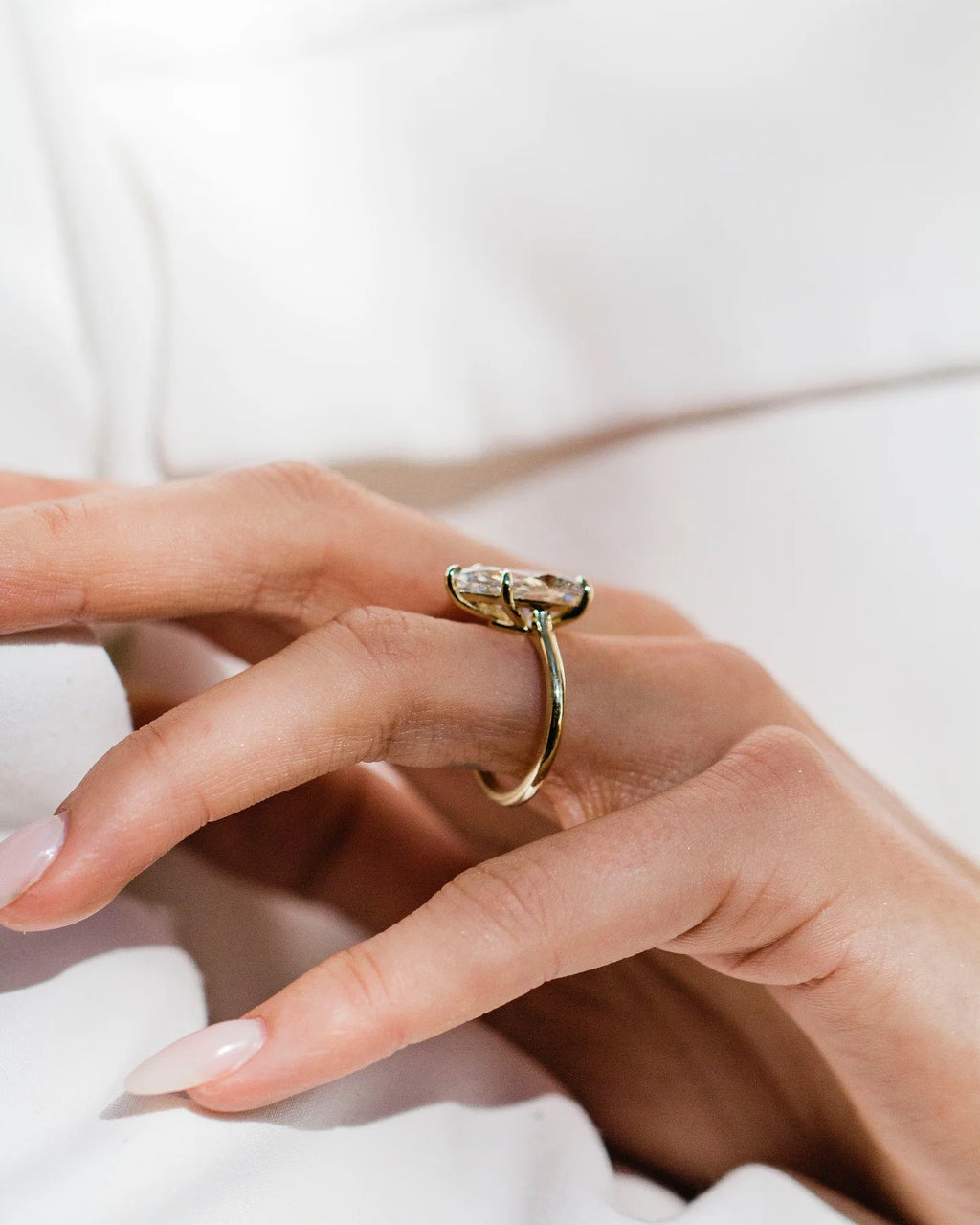 12x8mm Pear Cut Moissanite Solitaire Engagement Ring in Classic Five Prong Gold Setting | Bridal Wedding Fine Jewelry