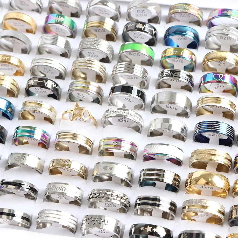 10/20 Pcs/Lot Fashion Multi Style Stainless Steel Jewelry Rings Zircon Crystal Spinner 5 Colors Punk Spikes For Womens Mens Gift