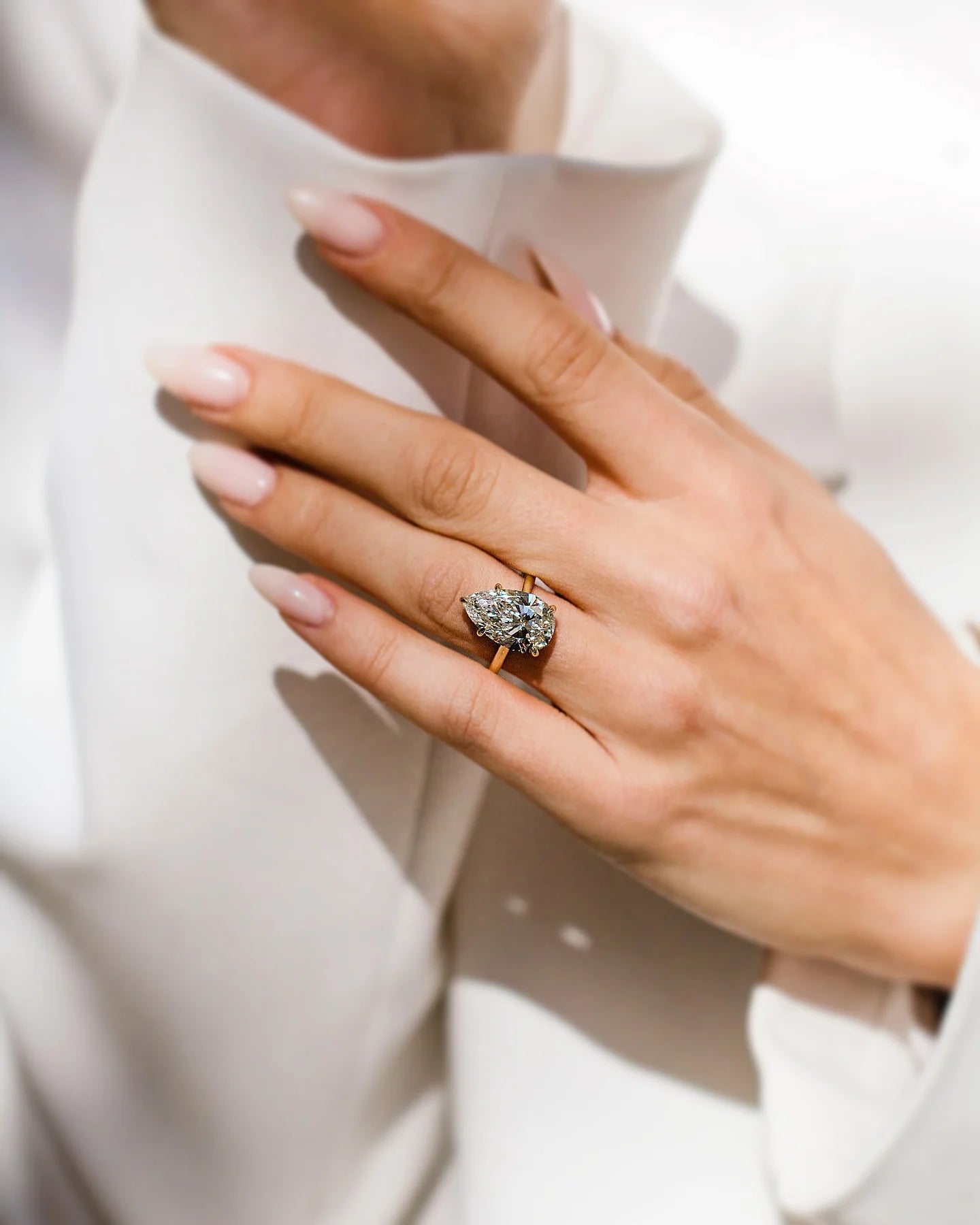 12x8mm Pear Cut Moissanite Solitaire Engagement Ring in Classic Five Prong Gold Setting | Bridal Wedding Fine Jewelry