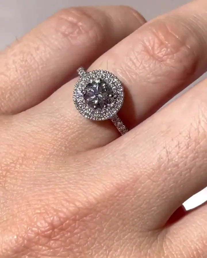 8mm Round Cut Moissanite Halo Engagement Ring | Pave Band Wedding Ring | Silver or Gold Fine Jewelry Custom OEM
