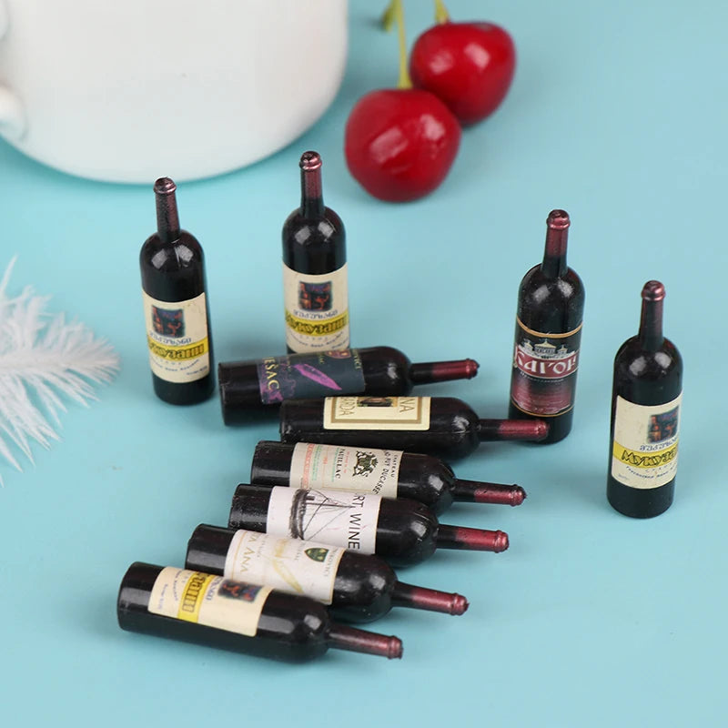 10Pcs/Lot 1/12 Dollhouse Miniature Mini Simulation Wine Bottle Accessories Decor Furniture Model Toys Children Gifts