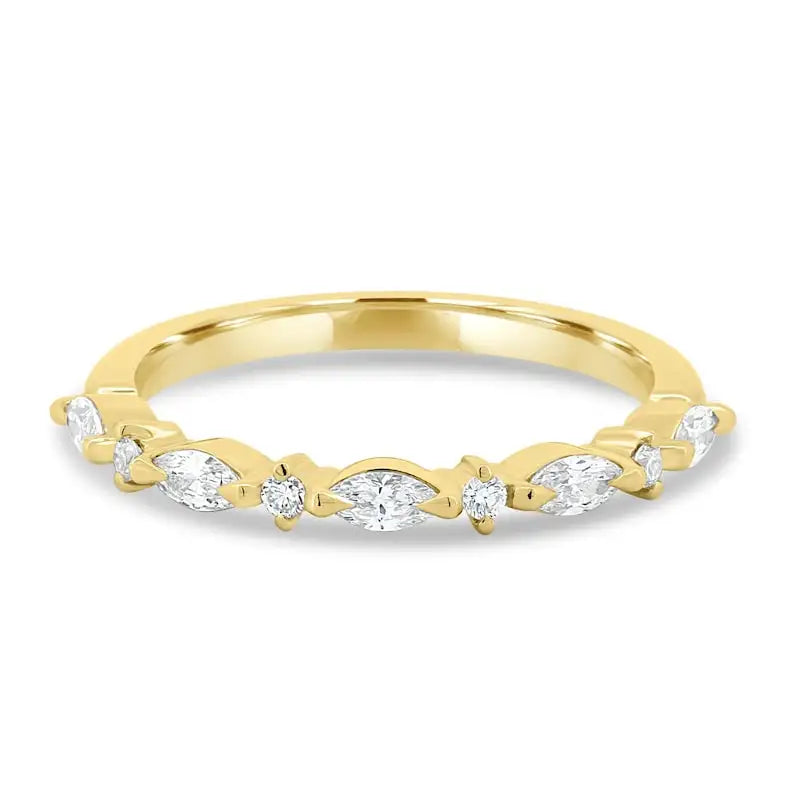 Handmade 14K Gold Marquise And Round Cut Lab Grown Diamond Minimalist Ring Birthdays Fine Party Gift Jewelry For Partner