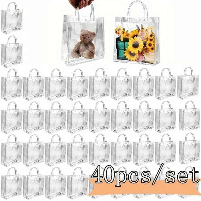 20-Pack Clear Plastic Gift Bags with Handles - Reusable PVC Party Favor Bags for Birthday, Wedding, Christmas, Mother's Day