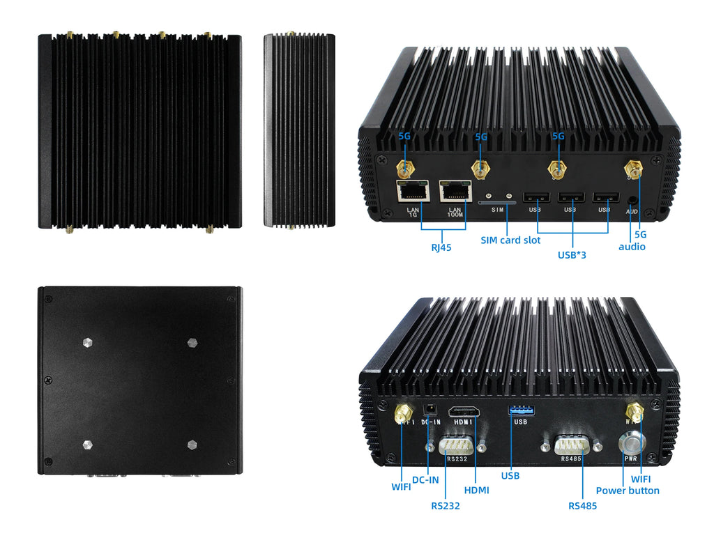 5G Industrial Mini PC, Intel Celeron N5100,16GB+512GB SSD, WiFi 5, BT 4.0, Gigabit Ethernet, Windows 10 Pro, Fanless