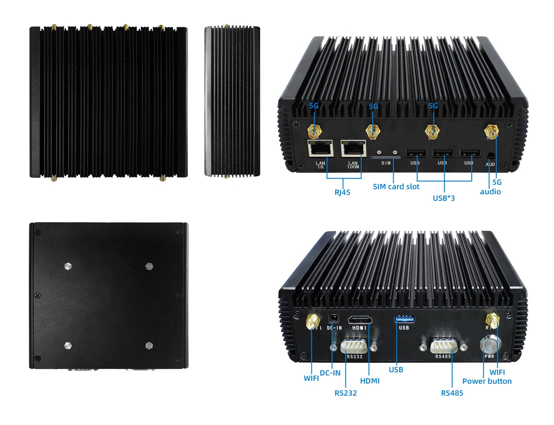 5G Industrial Mini PC, Intel Celeron N5100,16GB+512GB SSD, WiFi 5, BT 4.0, Gigabit Ethernet, Windows 10 Pro, Fanless