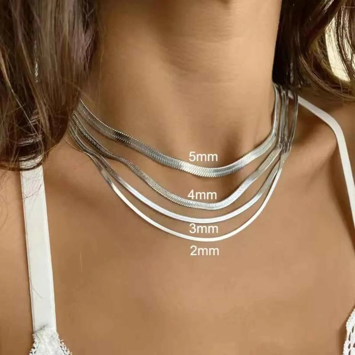 1pc New Fashion Unisex Snake Chain Choker Necklace Stainless Steel 2/3/4/5mm Gold Color Chain Necklace For Women Jewelry