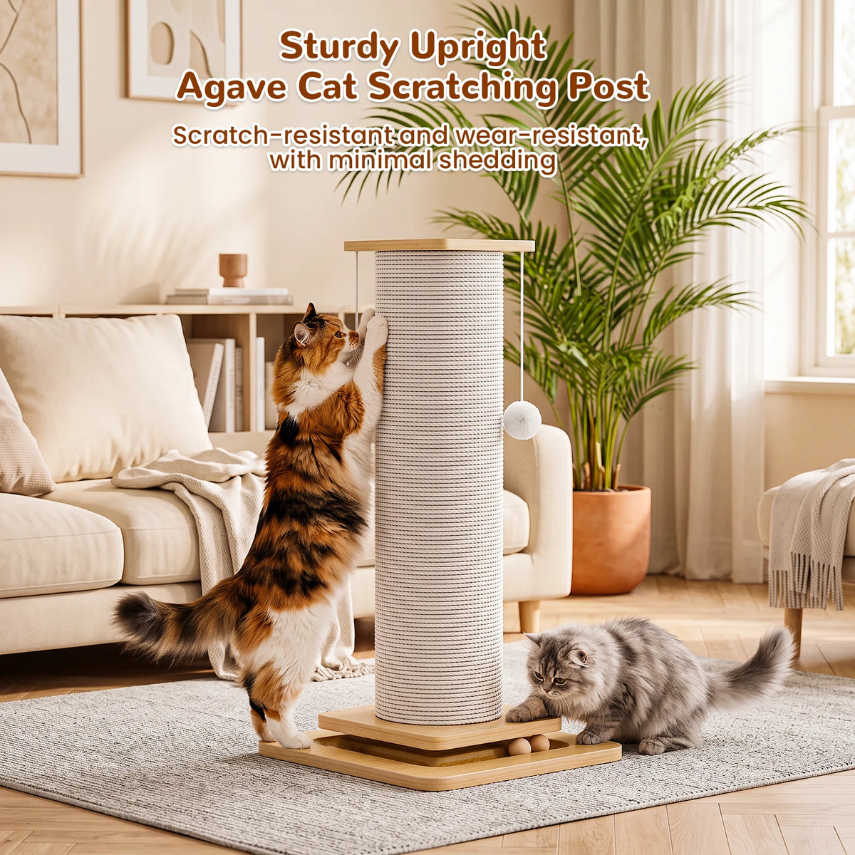 Tall Sisal Cat Scratching Post – Stable Wood Base & Toys
