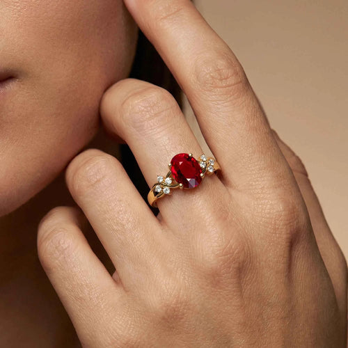 18k Solid Gold July Birthstone Lab Grown Ruby Gemstone Halo Solitaire Rings Real IGI Certified White Diamonds With Lab Ruby Ring