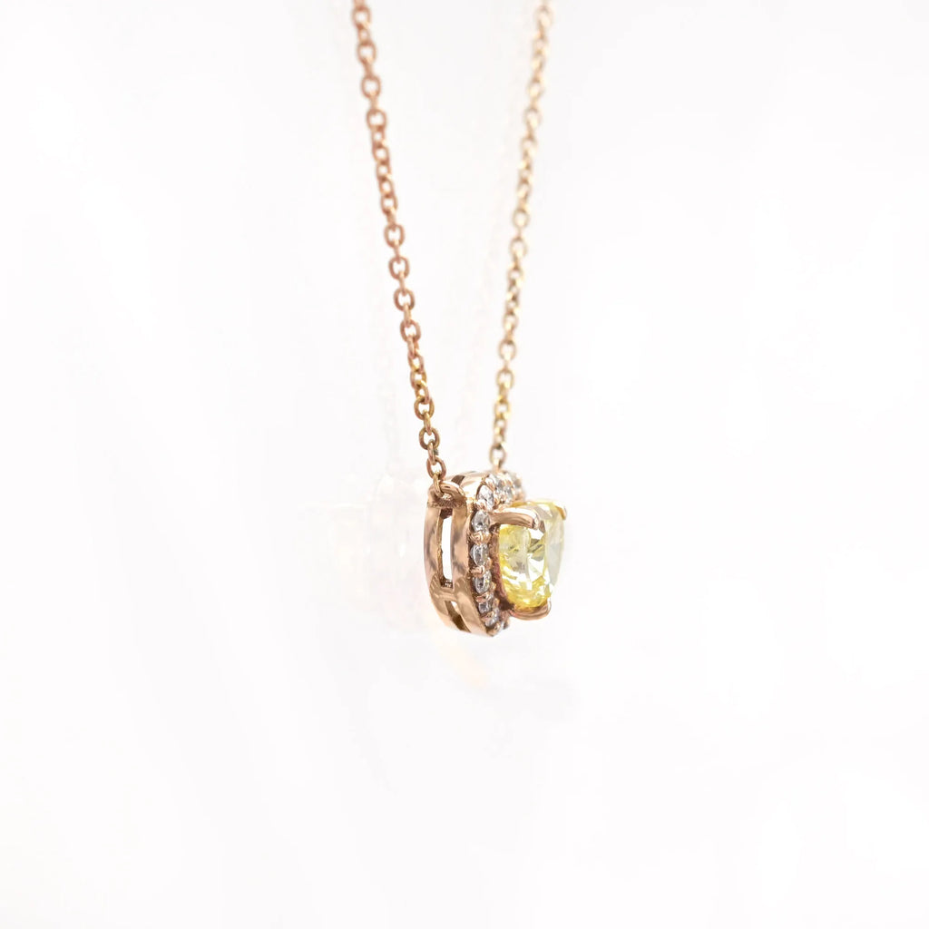 Ready To Ship 14k Rose Gold Heart Halo Engagement Necklace 0.71 CT Heart Cut Yellow Adjustable Necklace IGI Certified Jewelry