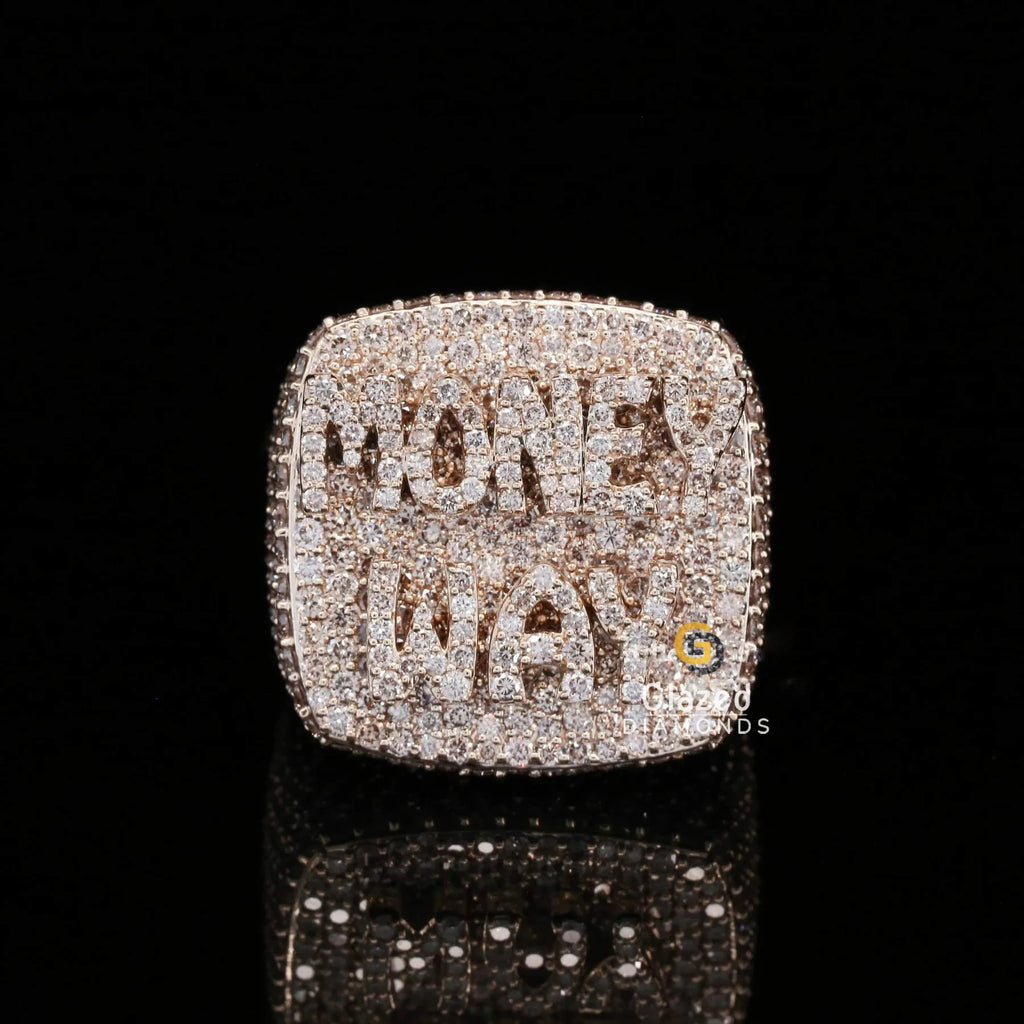 Customized 925 Sterling Silver Hip Hop Square Ring with Brilliant Lab Grown Diamonds Fully Iced Letter Design for Weddings