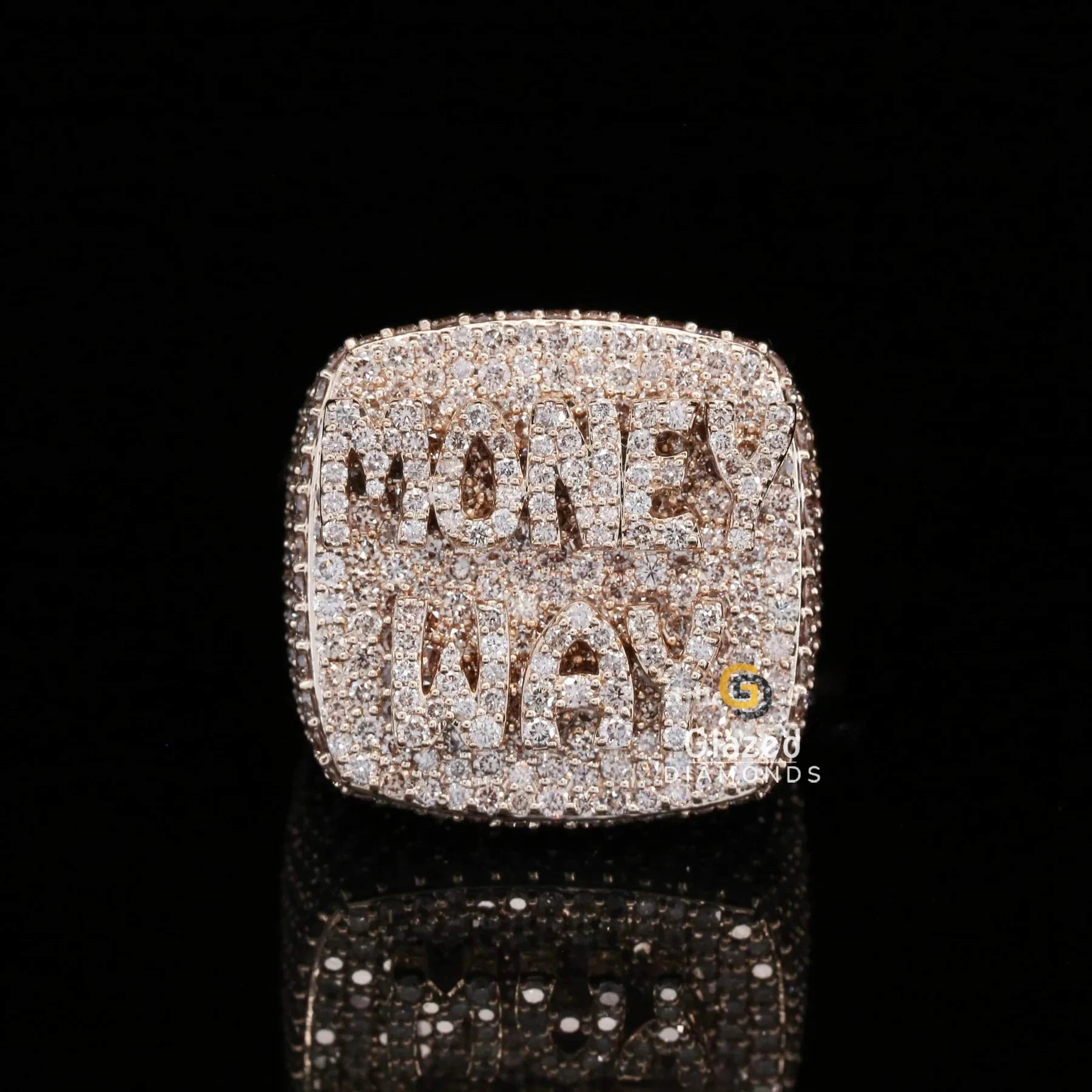 Customized 925 Sterling Silver Hip Hop Square Ring with Brilliant Lab Grown Diamonds Fully Iced Letter Design for Weddings