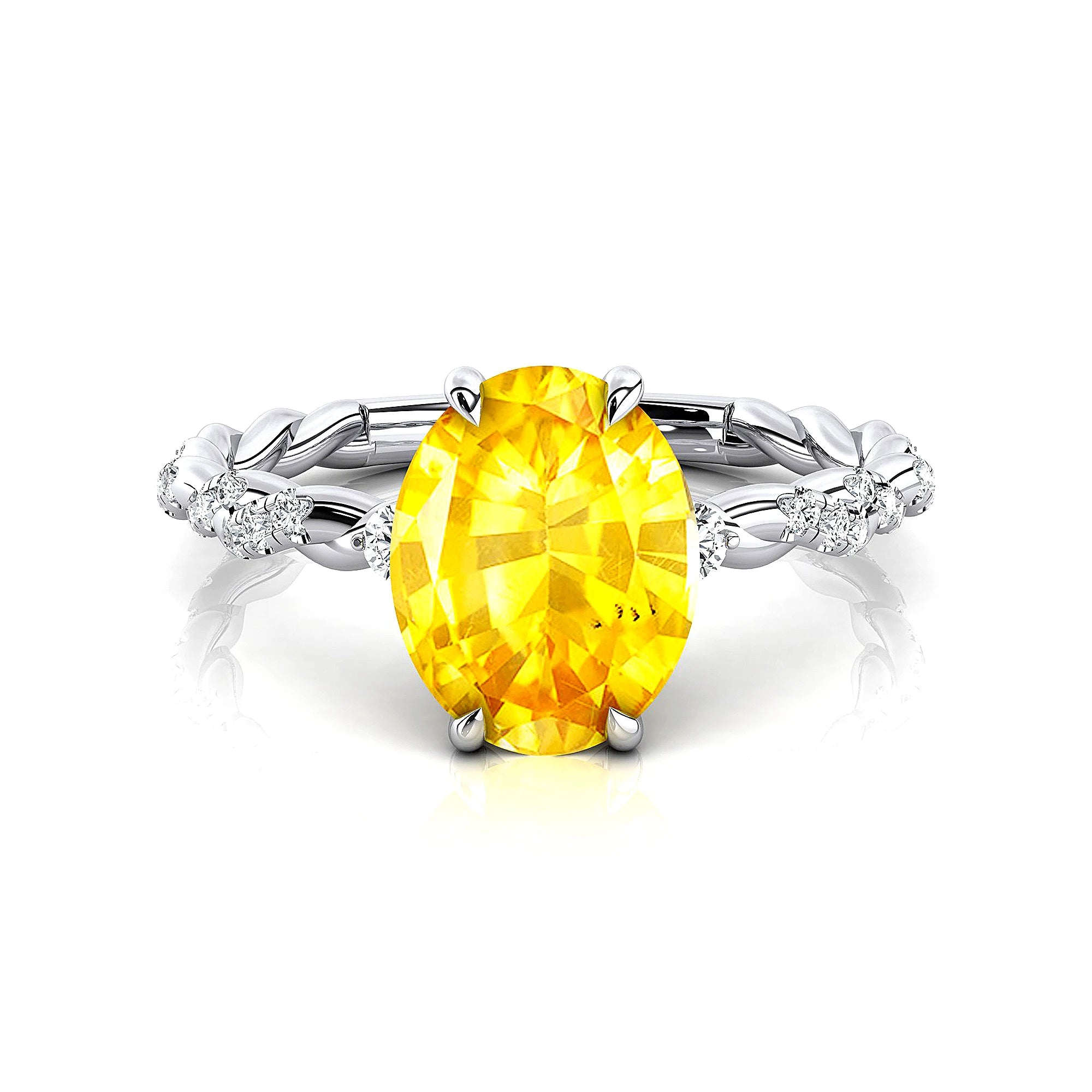 18k Solid Gold Lab Grown Yellow Sapphire Gemstone & Real Diamonds Ring Fine Jewelry Classic Wedding Engagement Ring OEM