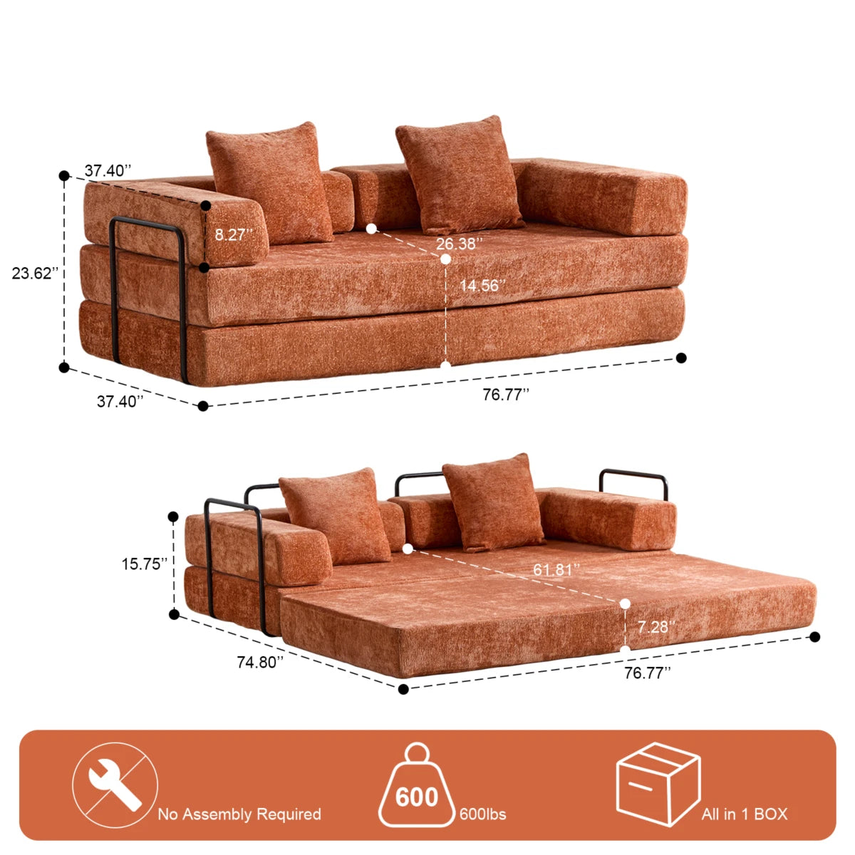 US Warehouse Modular Sofa Foldable Sofa Bed Small Apartment Fast Delivery Lightweight Modern Design